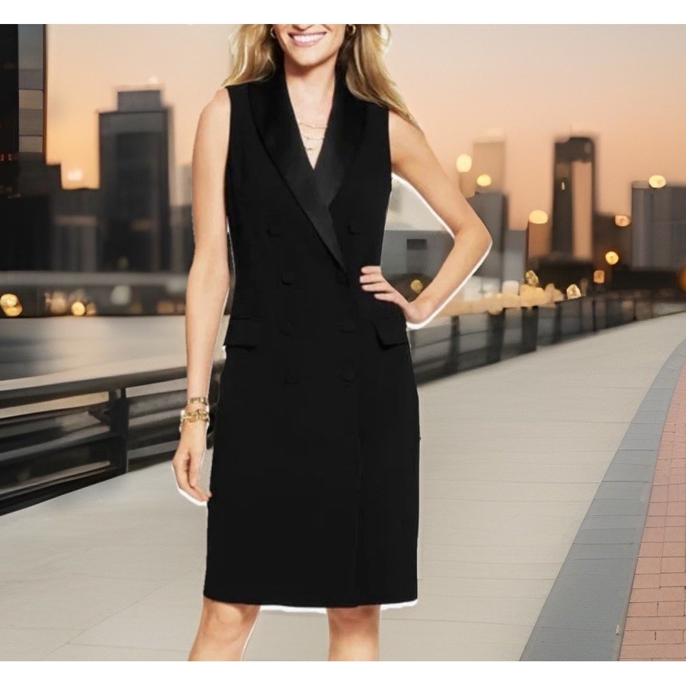 Talbots Dress Polished Crepe Blazer Dress Double Breasted Women Sz 16W Black NWT